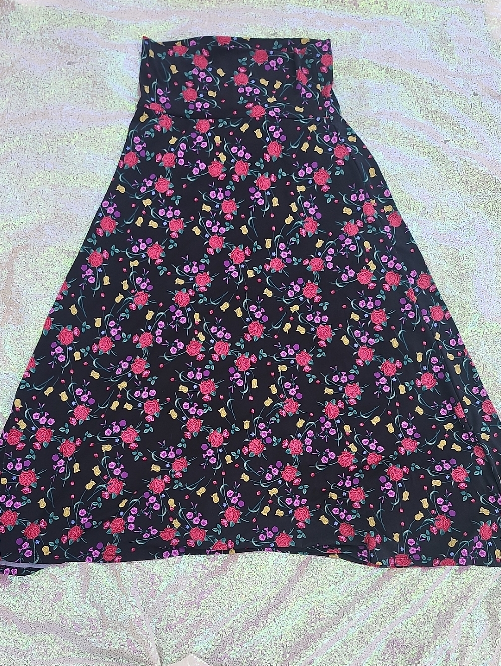 LulaRoe Black Floral Maxi Skirt with Pink & Yellow Blooms Medium, Very Cute!